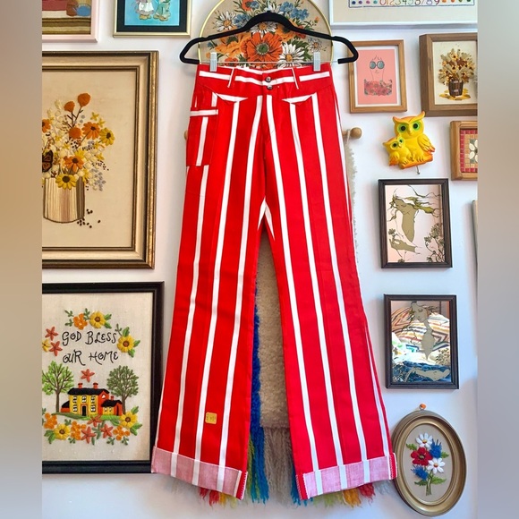 Vintage DEADSTOCK 70s Striped Bellbottom Flare Jeans, Americana, Clown Core - Picture 10 of 11